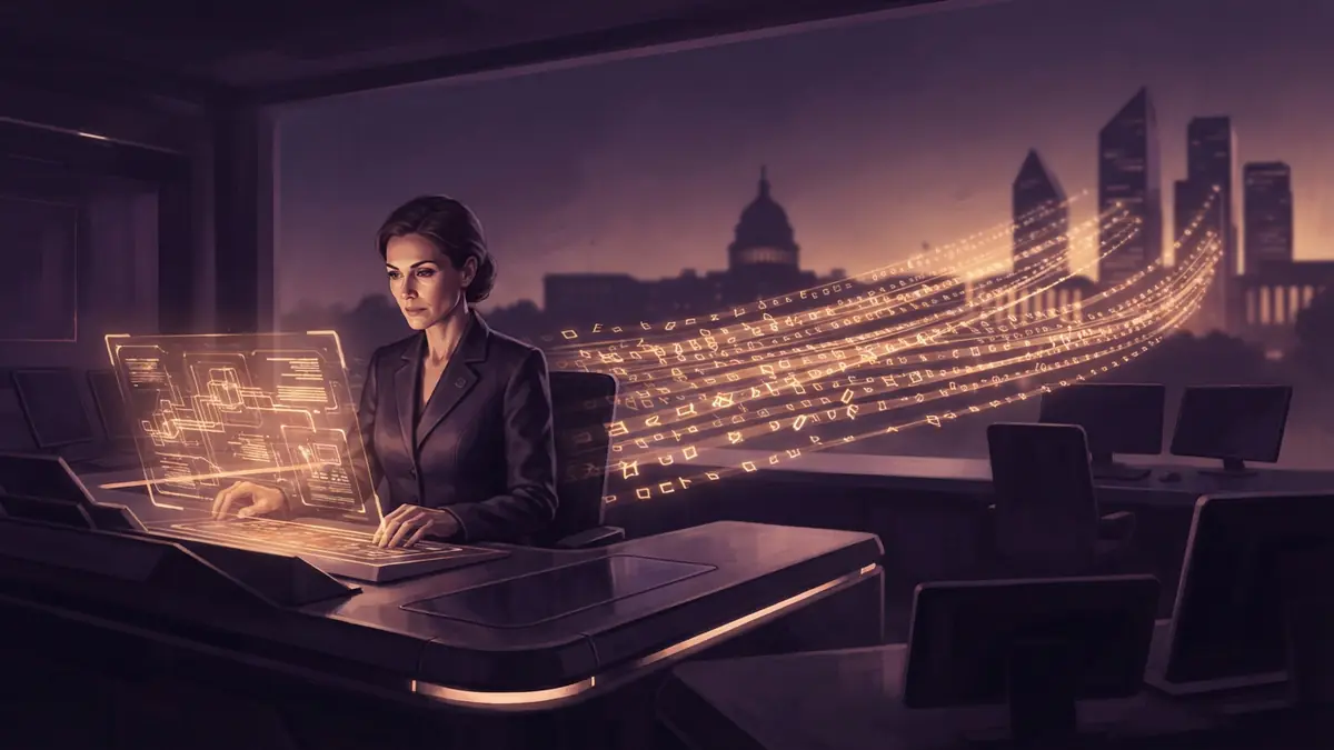 Conceptual illustration of autonomous digital agents directing high-frequency communications to distant institutions