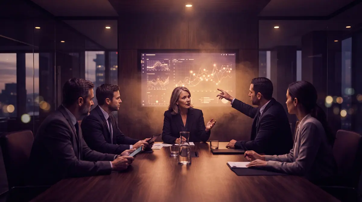 Technology executives discussing enterprise security risks in a conference room