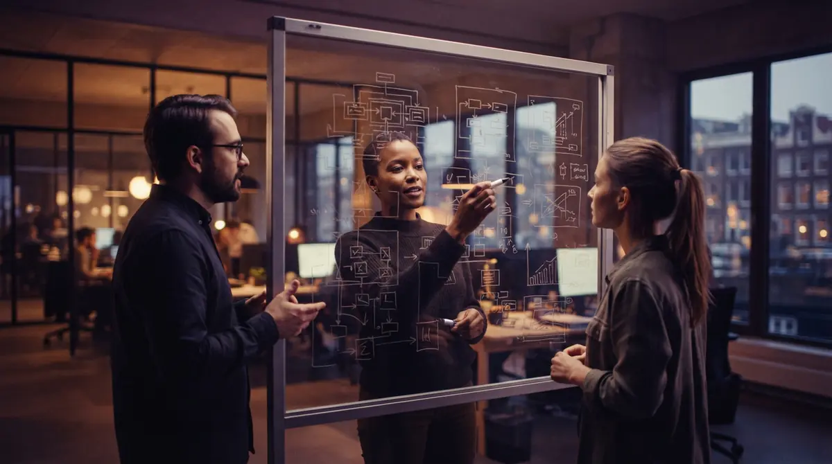 Illustration of software engineers collaborating on open-source language models