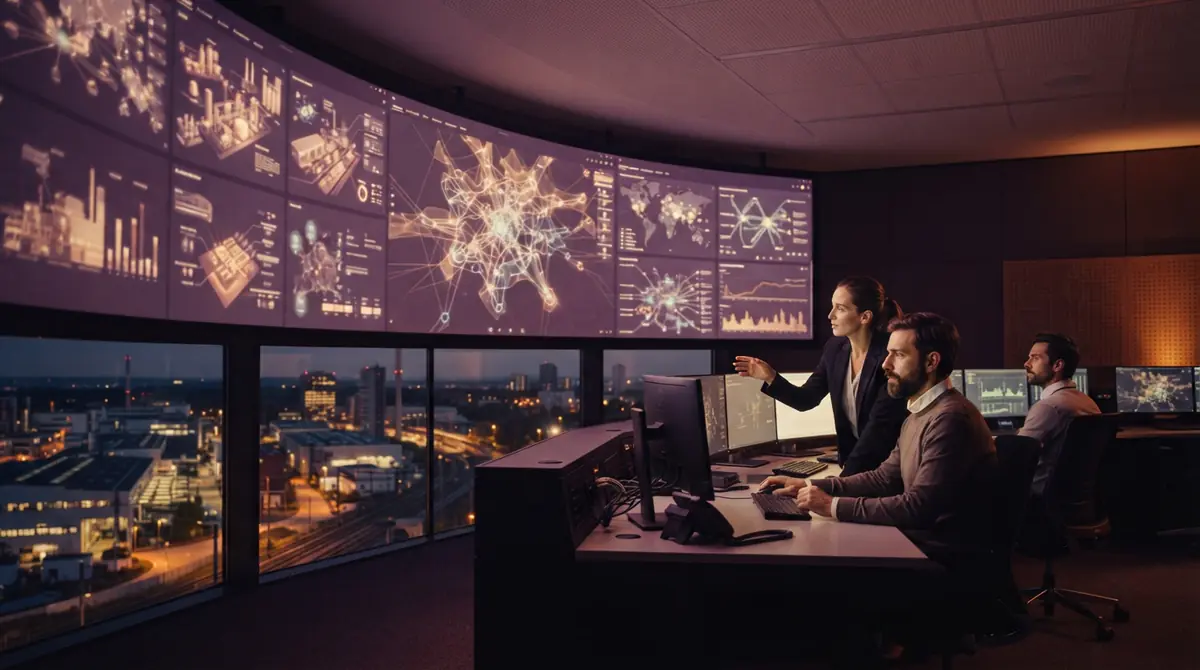 Enterprise professionals reviewing automated analysis in a control center