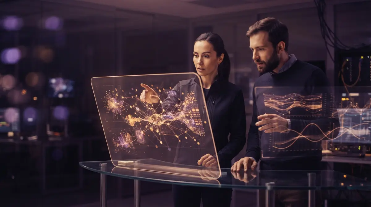 Illustration of software engineers working on neural network optimization and chip software