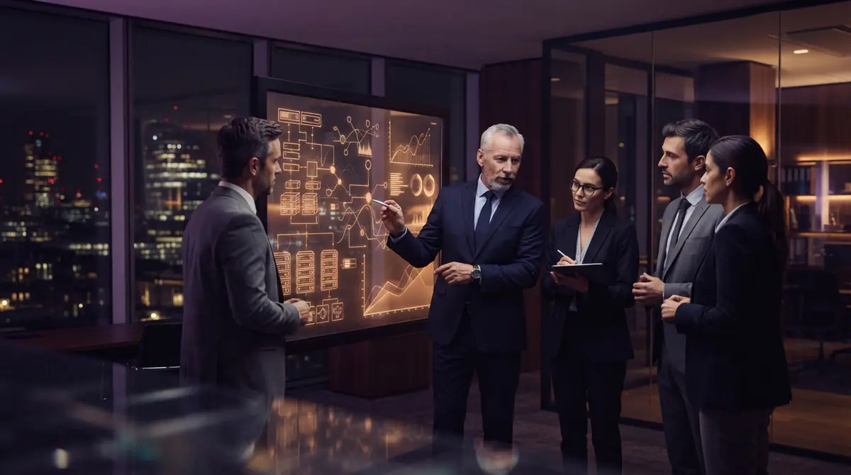 Financial analysts reviewing data center infrastructure investment plans in a boardroom