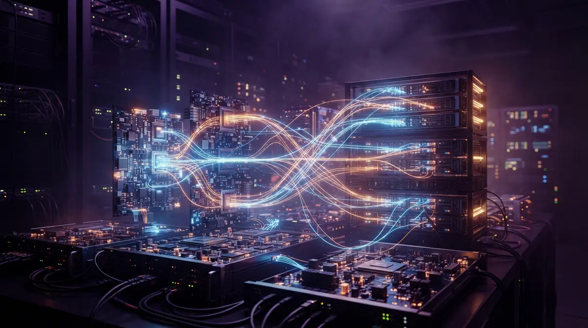 Illustration representing software bridging different artificial intelligence computer chips