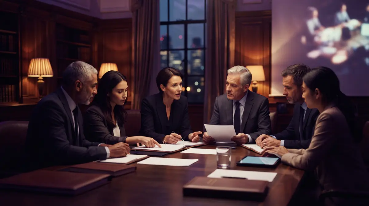 Officials and researchers discussing system oversight and municipal compliance around a conference table