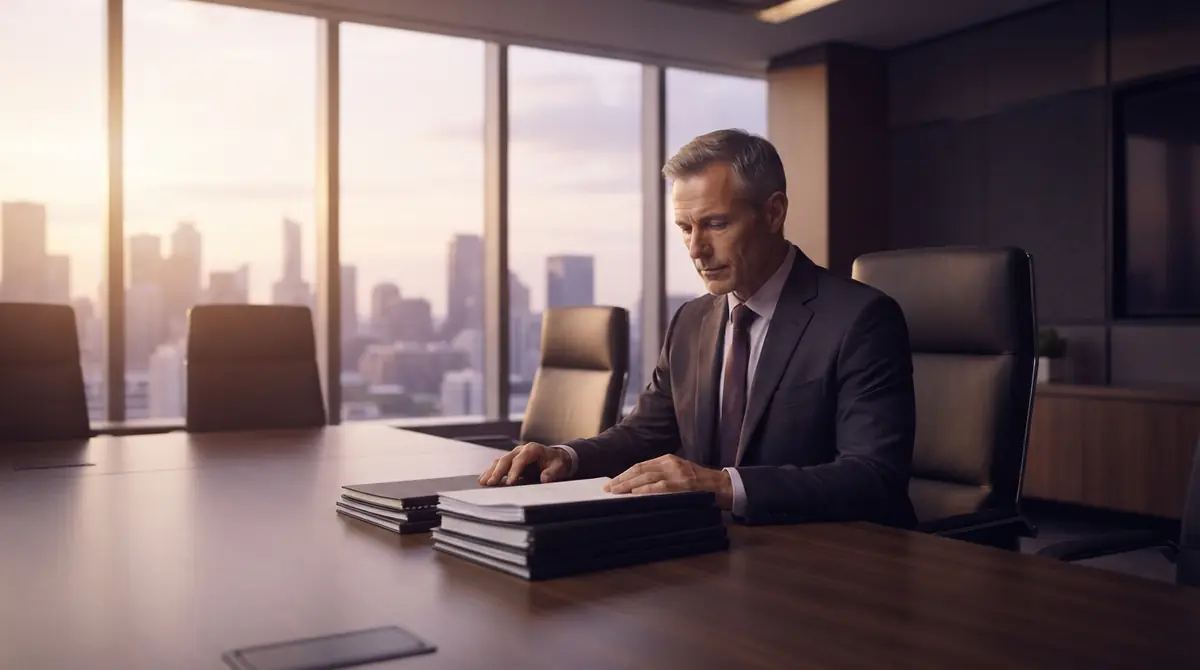 Illustration of financial filing prospectuses and folders on a corporate table