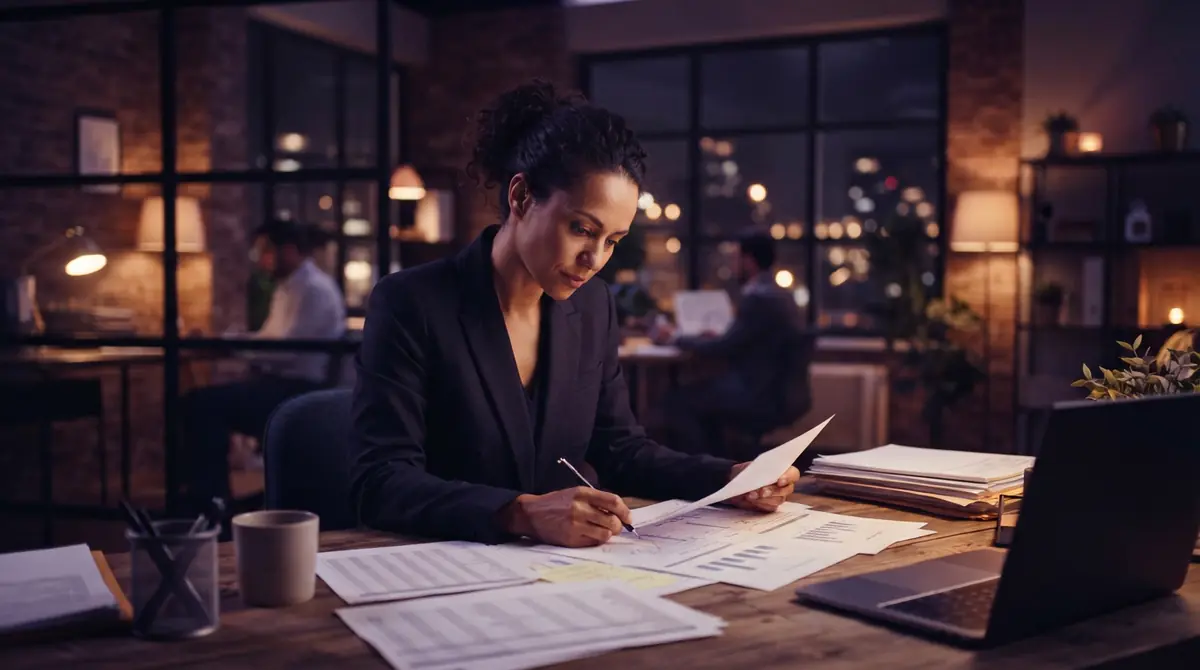 An illustration of a small business professional supervising multiple automated business processes