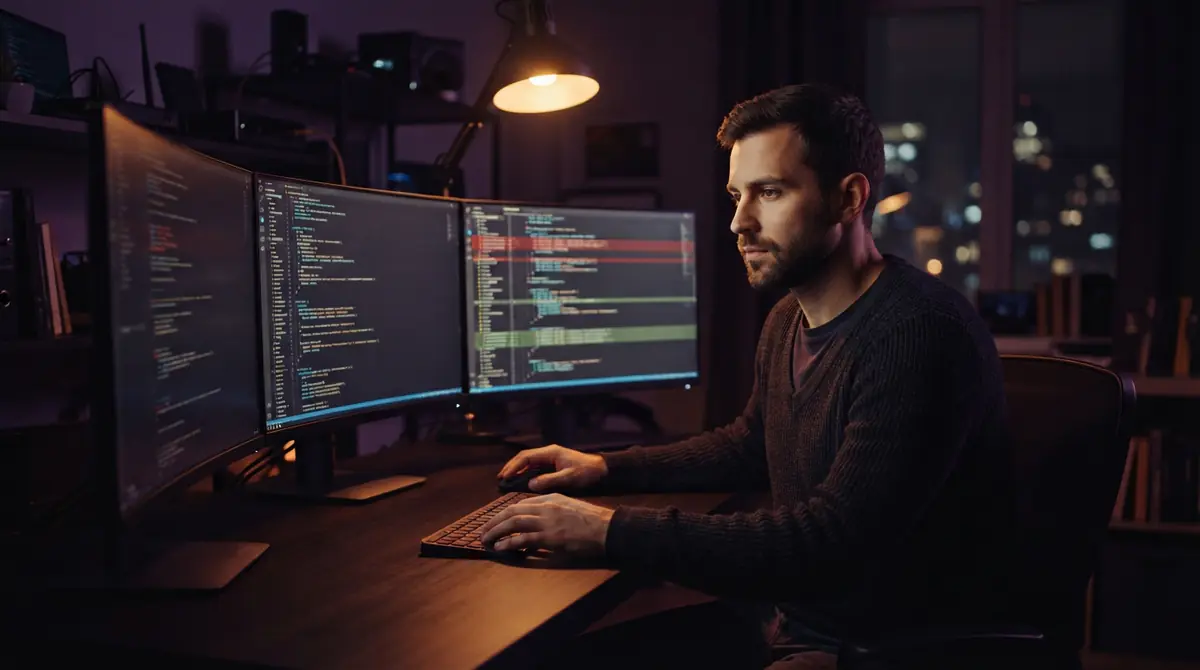 A software engineer inspecting pull requests on a computer terminal.