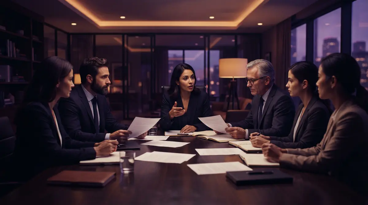 Executives and advisers discussing an industry standards organization