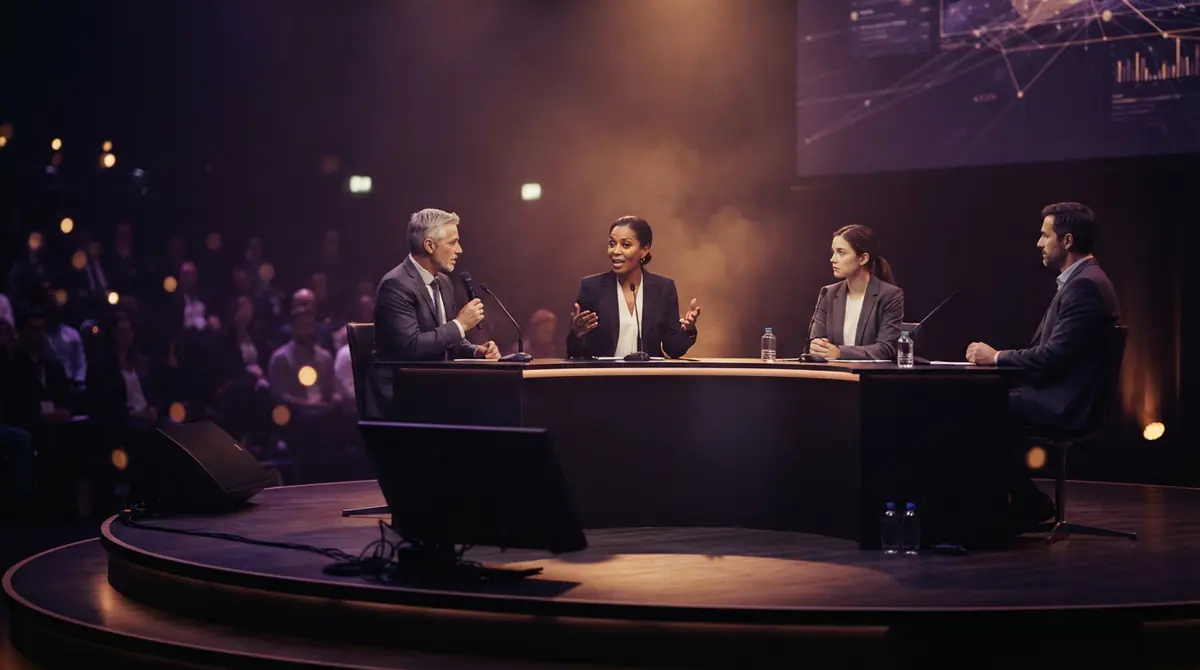 Industry representatives debating regulatory proposals on a tech conference stage