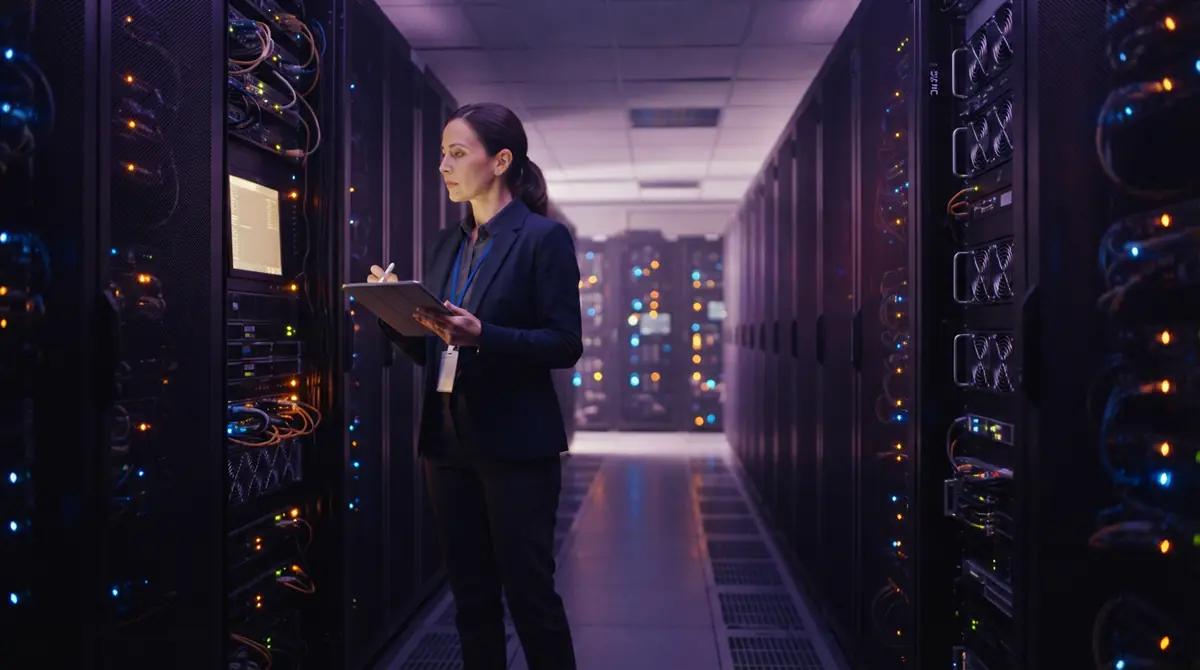 Illustration of enterprise data center hardware running machine learning workloads