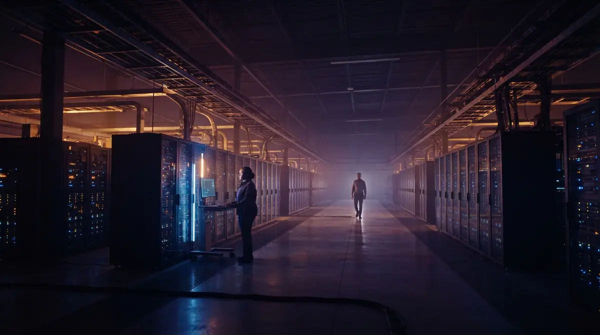 Rows of server racks in an enterprise data center facility