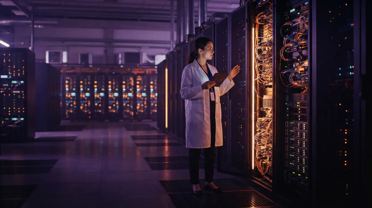 A supercomputing server room supporting high-capacity data processing and AI training