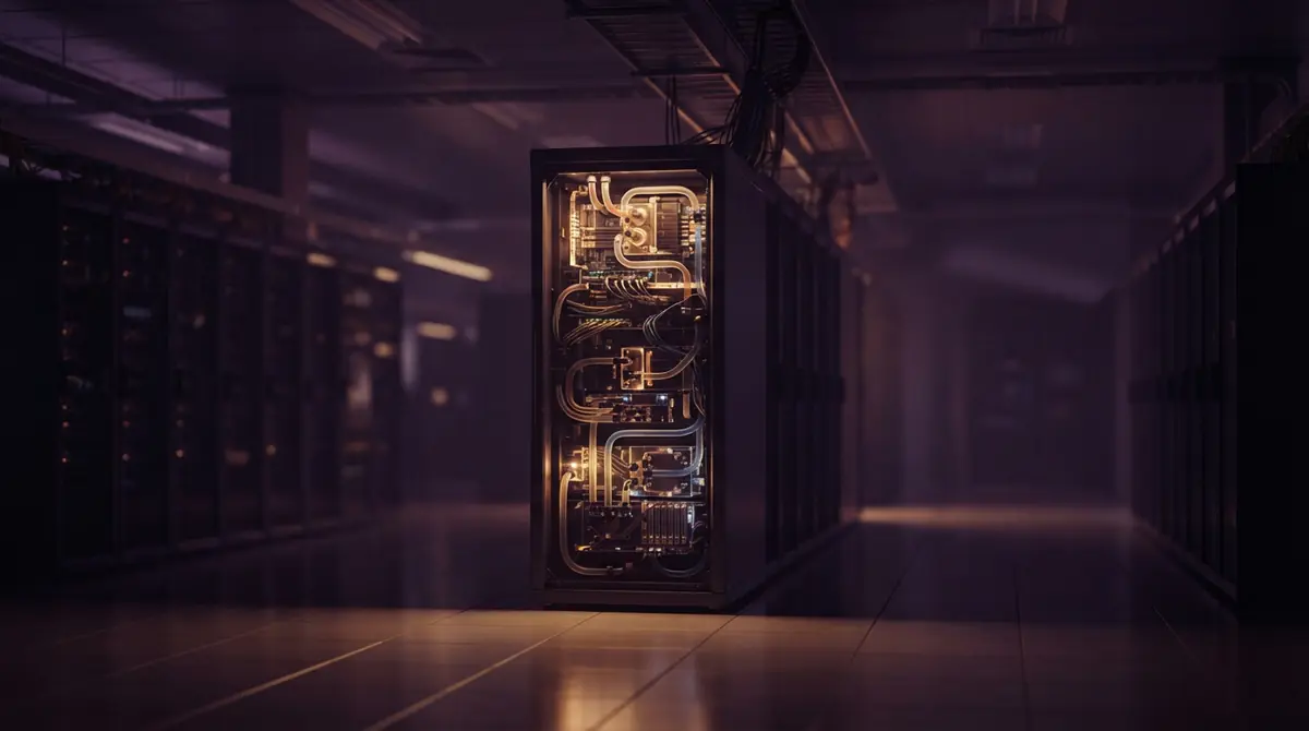An illustration of a compact enterprise compute rack in a modern data center