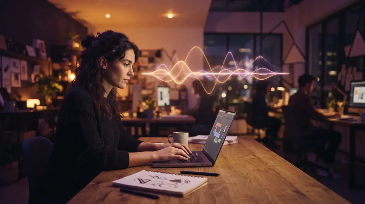 An illustration of a laptop performing on-device real-time audio computation