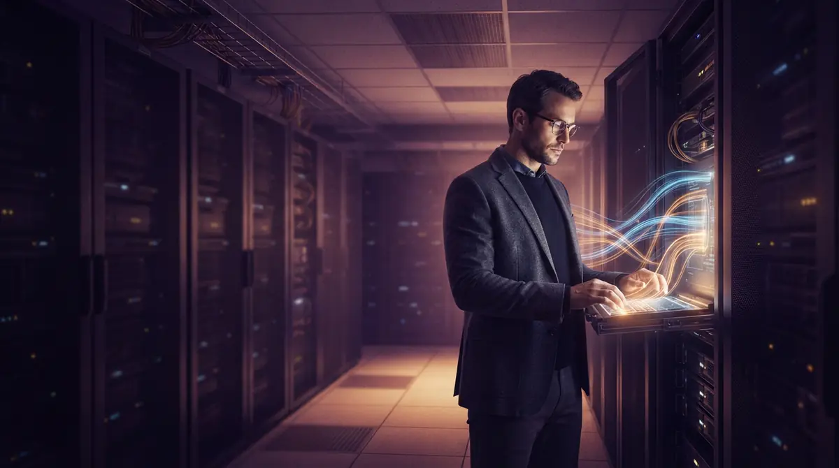 A secure server room representing an isolated artificial intelligence development environment