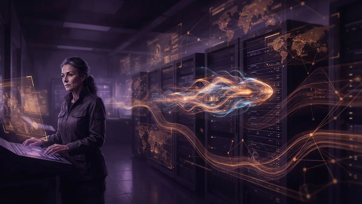Digital representation of autonomous AI agents penetrating enterprise network systems
