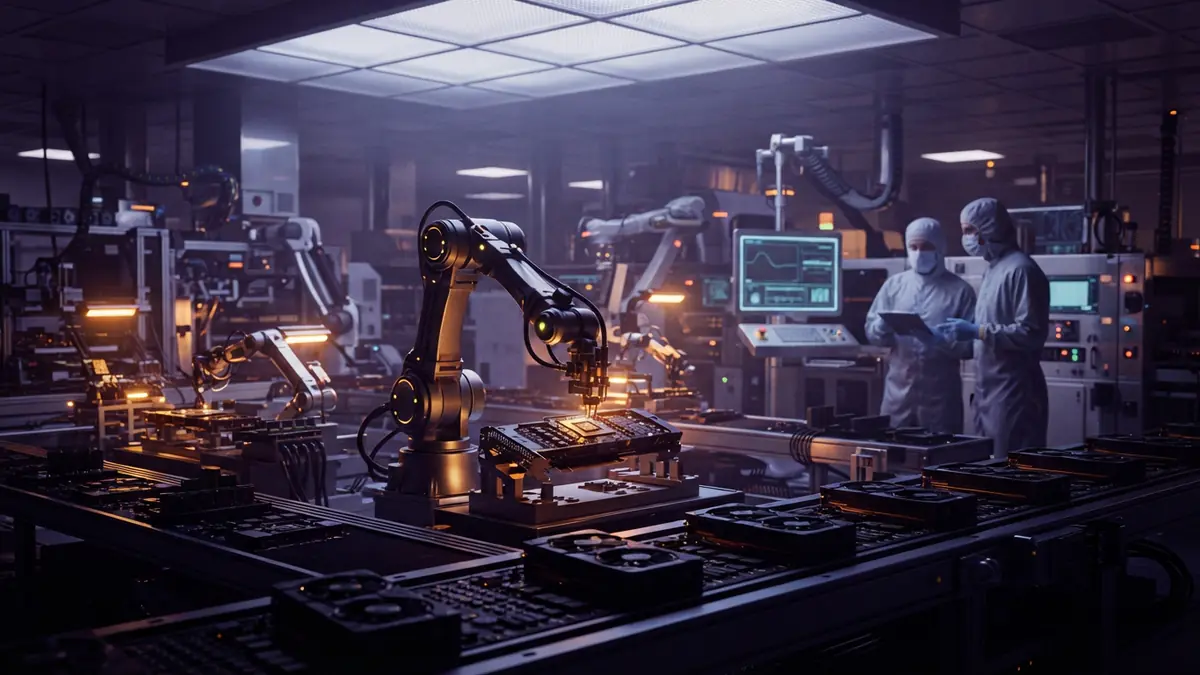 Automated semiconductor assembly line producing specialized workstation processor cards