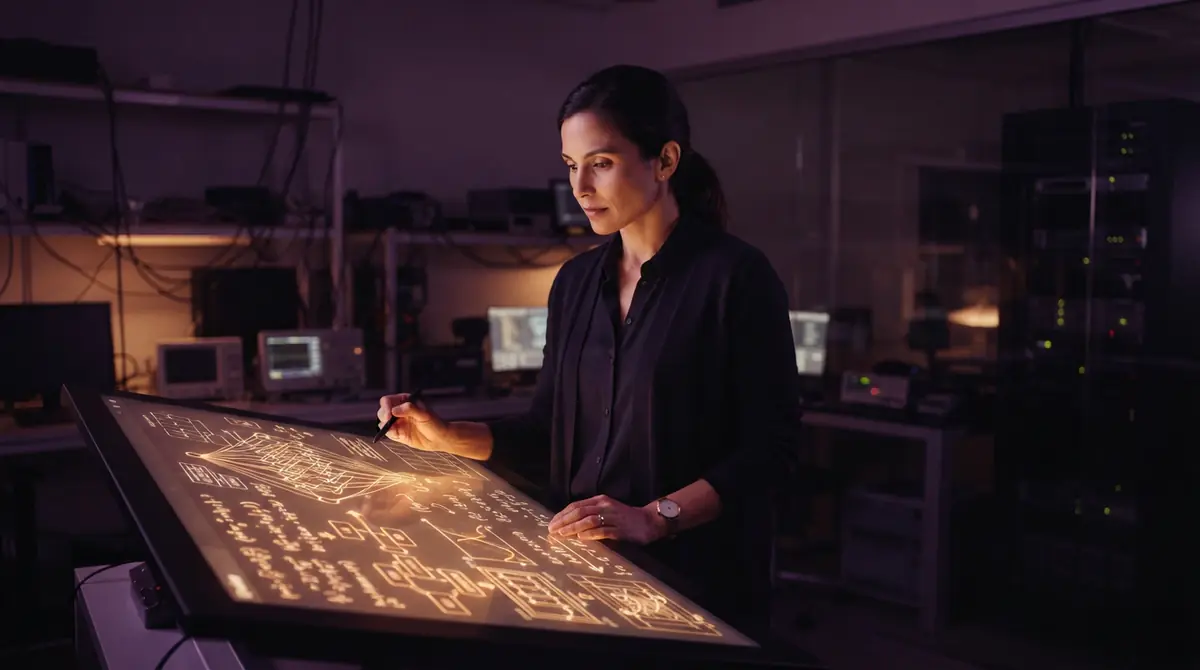 An AI-generated illustration of an AI researcher working on computer vision and neural network architecture