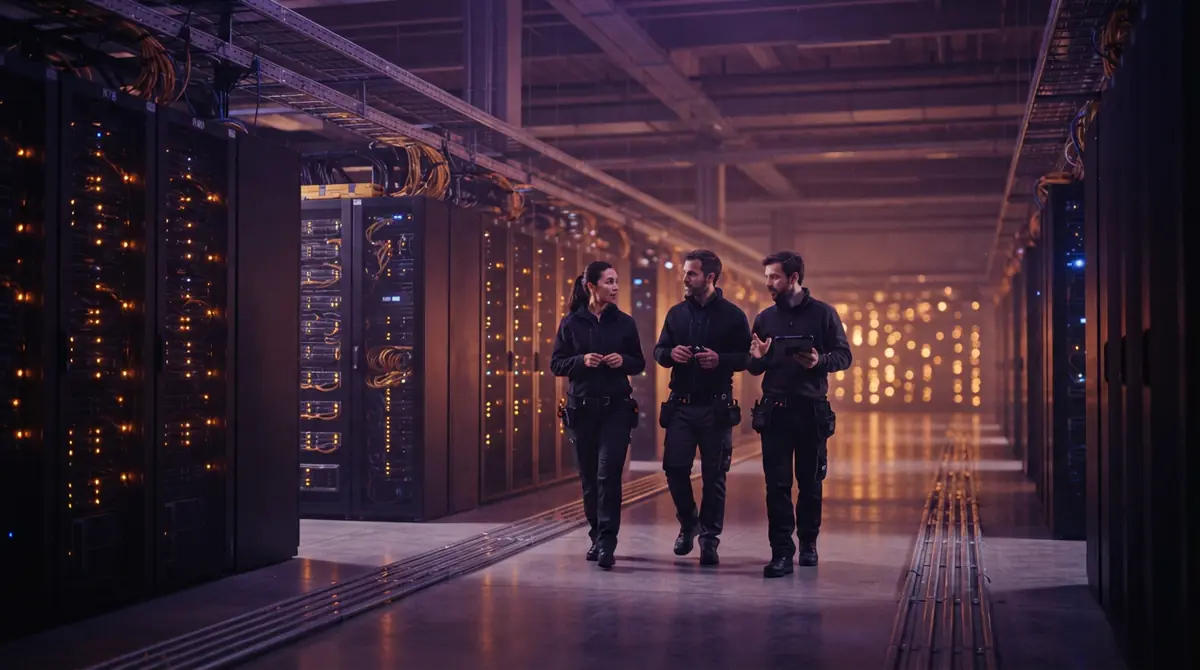 Illustration of a massive modern data center installation