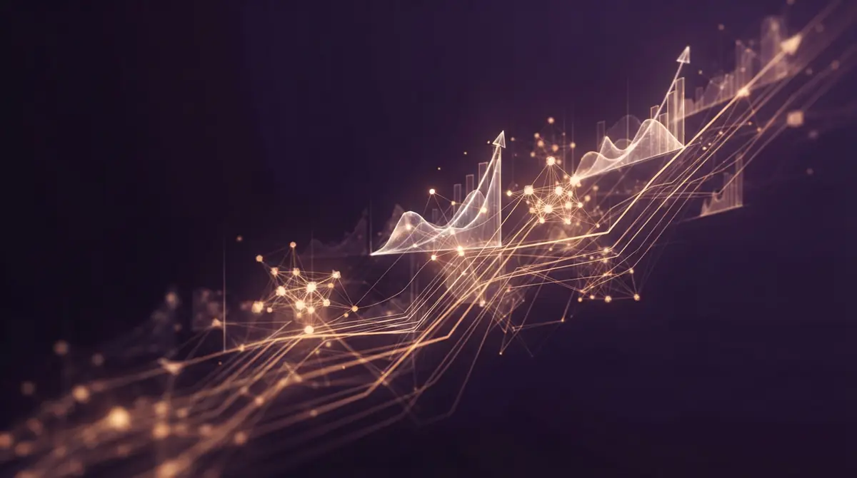 Illustration representing performance benchmark graphs and computational nodes