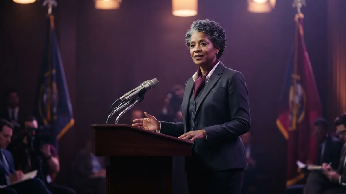 An illustration of a federal official delivering an announcement from a government briefing podium.