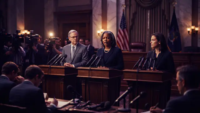 State attorneys general addressing the press in a government briefing room