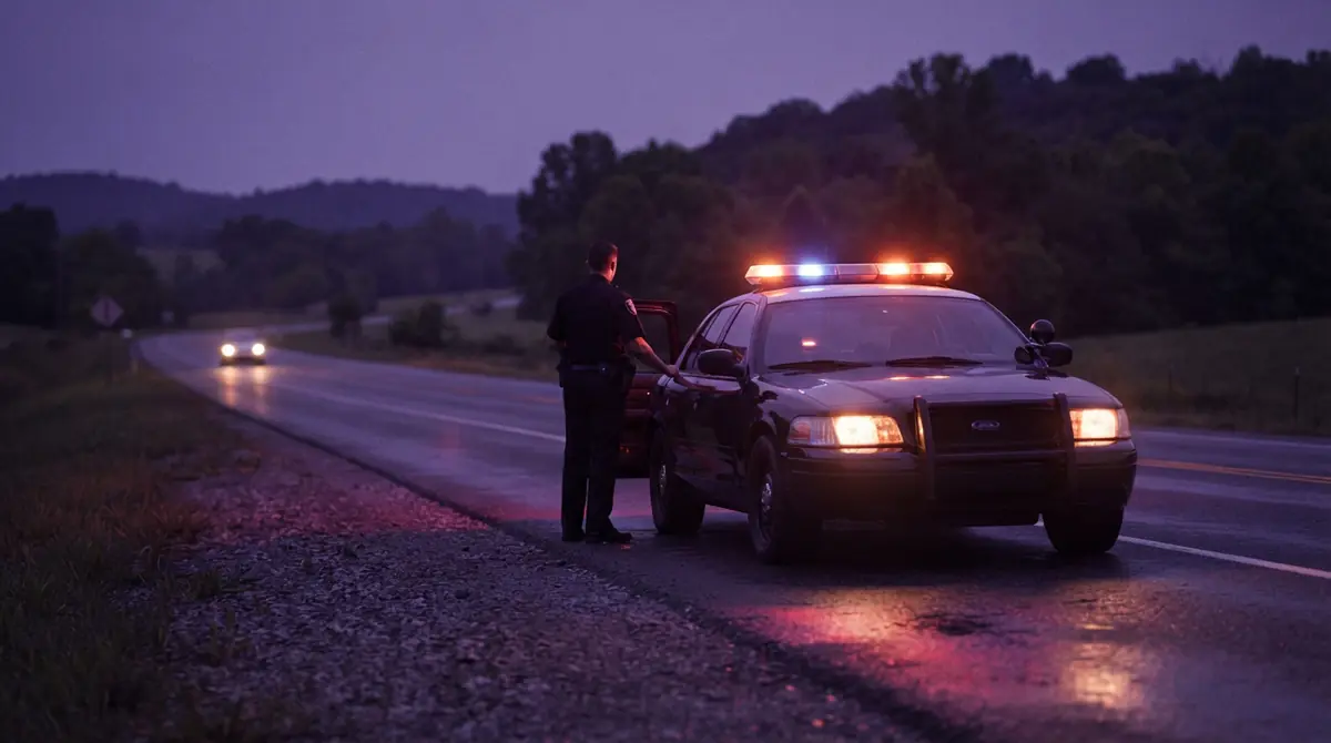 Illustration of a highway traffic stop conducted by law enforcement