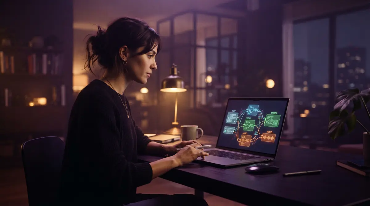 Illustration of a software developer configuring modular AI encoders