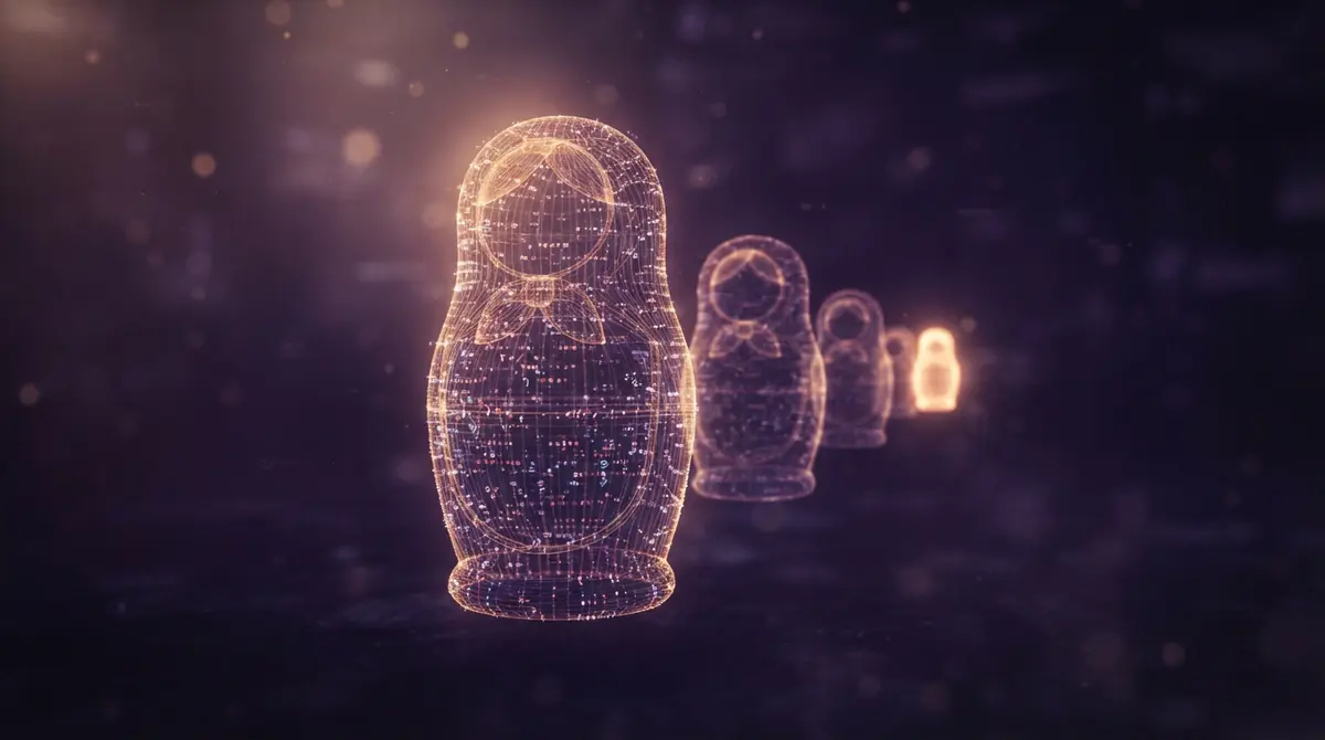 Abstract digital graphic representing Matryoshka representation learning vector dimension truncation