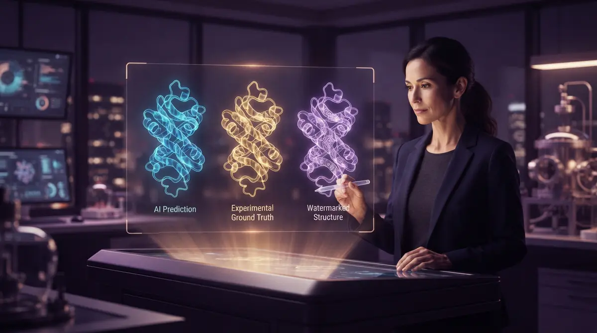 Side-by-side comparison of molecular protein backbone structures showing preserved 3D coordinates