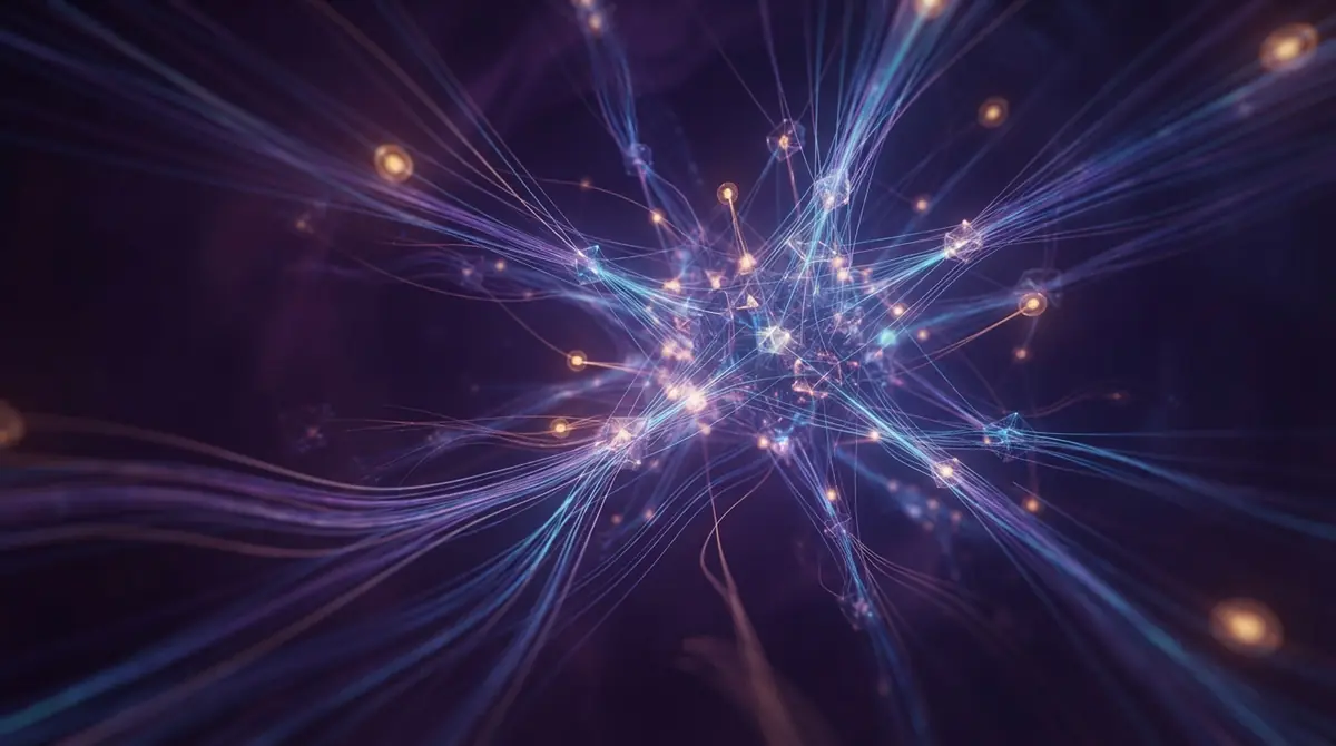 Abstract digital rendering of AI neural architecture.