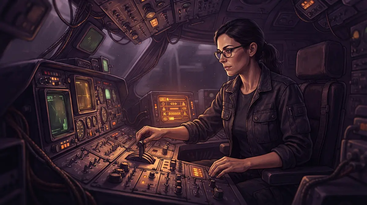 An illustration of an Apollo-era spacecraft simulator control panel displaying priority flight data.