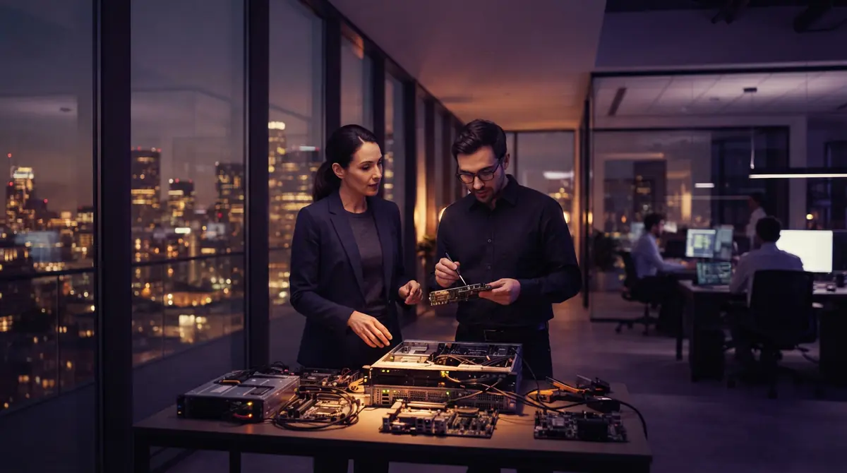 Server equipment in a contemporary software startup office