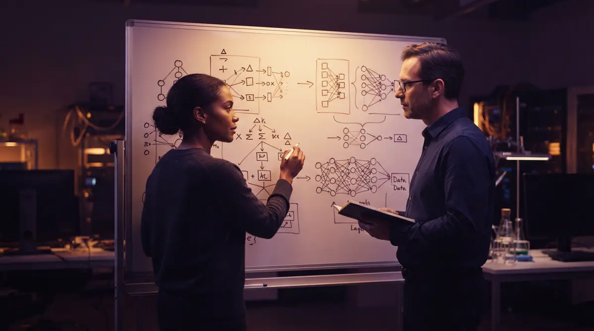Researchers analyzing machine learning distillation frameworks