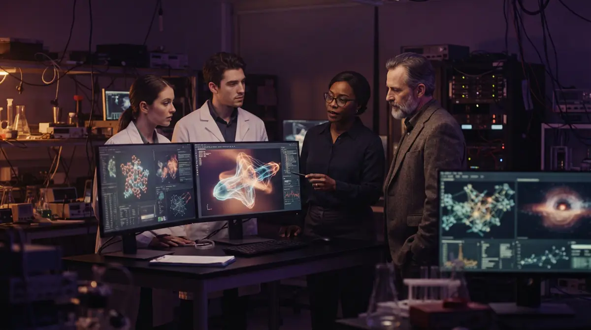 University researchers analyzing data on scientific computing workstations.
