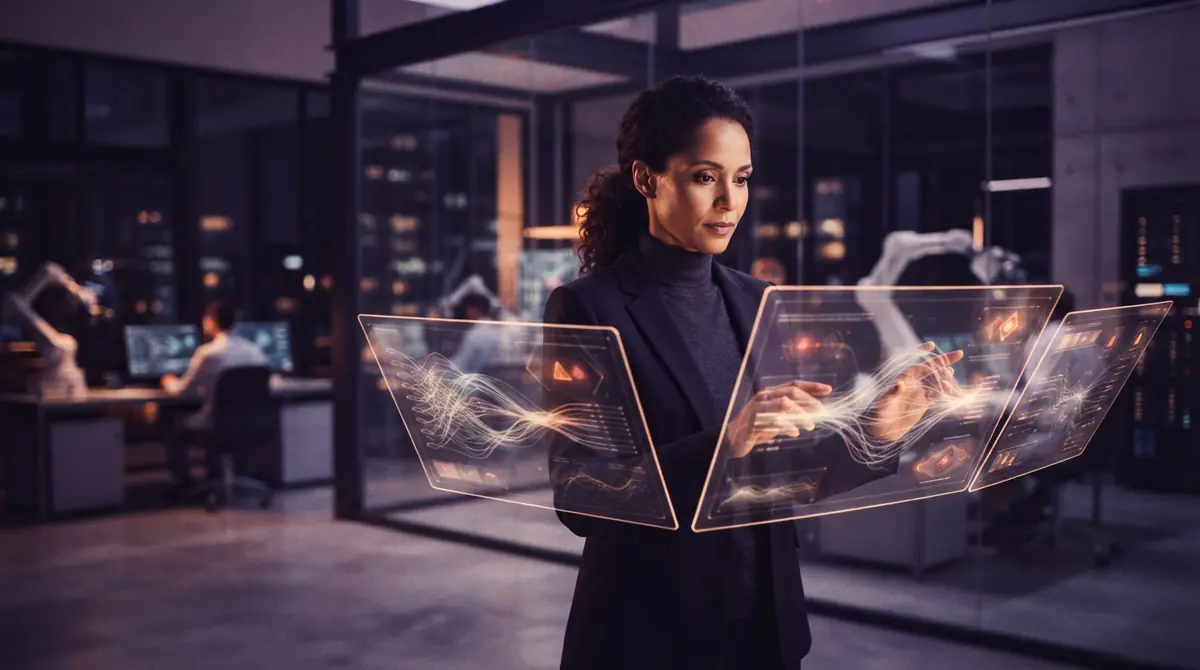 An AI researcher studying evaluation diagnostics and failure warnings on digital displays