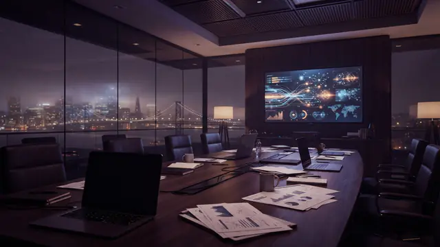 An empty modern office conference room representing executive departures in the artificial intelligence sector