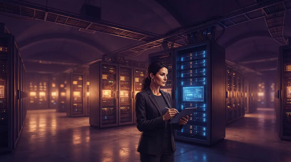 Illustration of high-performance servers in an advanced data center