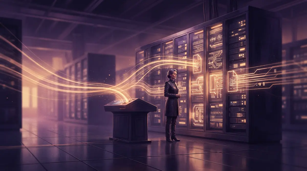 Illustration of structured data scripts and configuration files being committed to a secure archive.