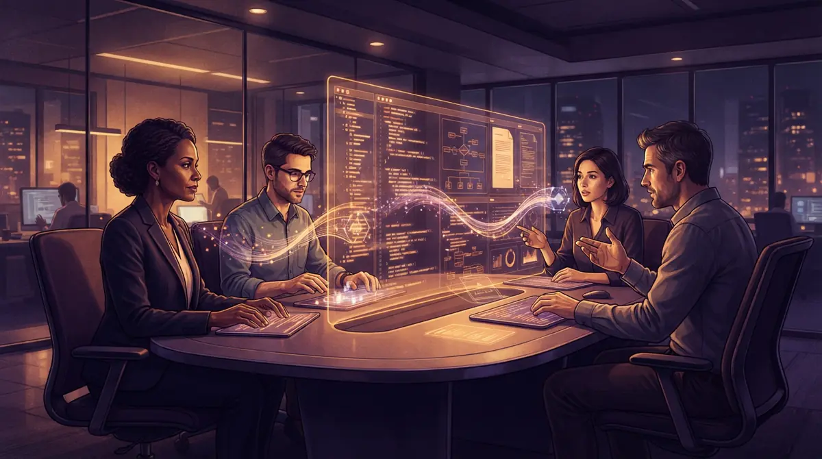 A collaborative enterprise workspace with integrated AI agents and document sharing tools.