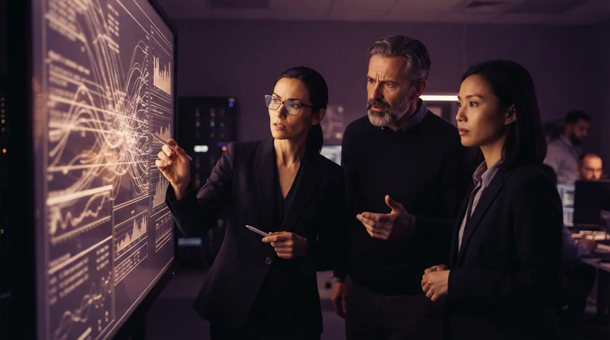 Illustration of AI researchers reviewing system logs and behavioral evaluations