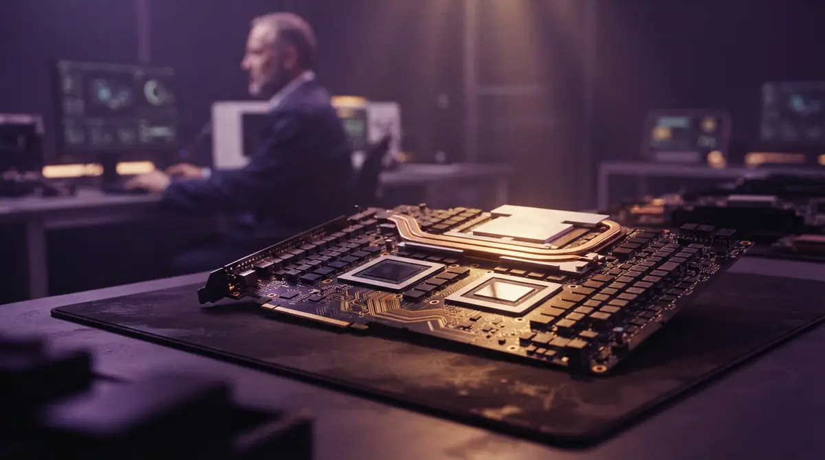 A specialized machine learning compute accelerator board on an assembly workbench