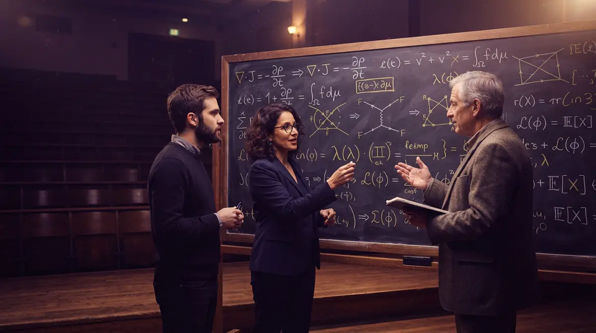 An illustration of an academic debate on artificial intelligence in mathematics