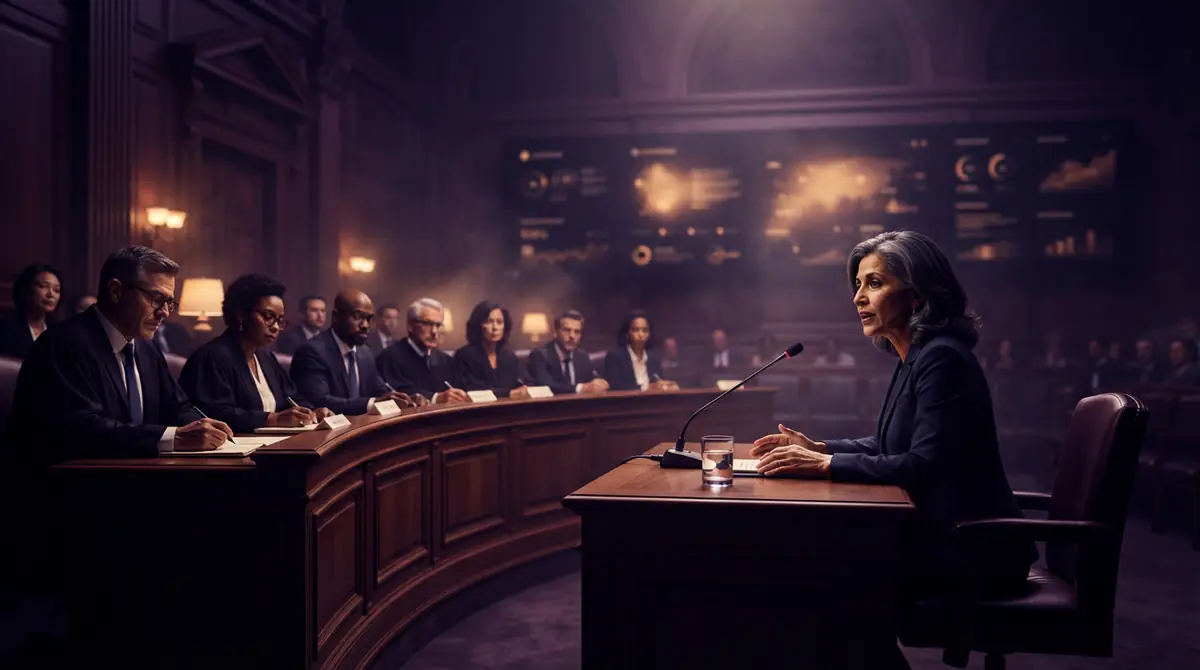 Illustration of an executive testifying before a government oversight committee