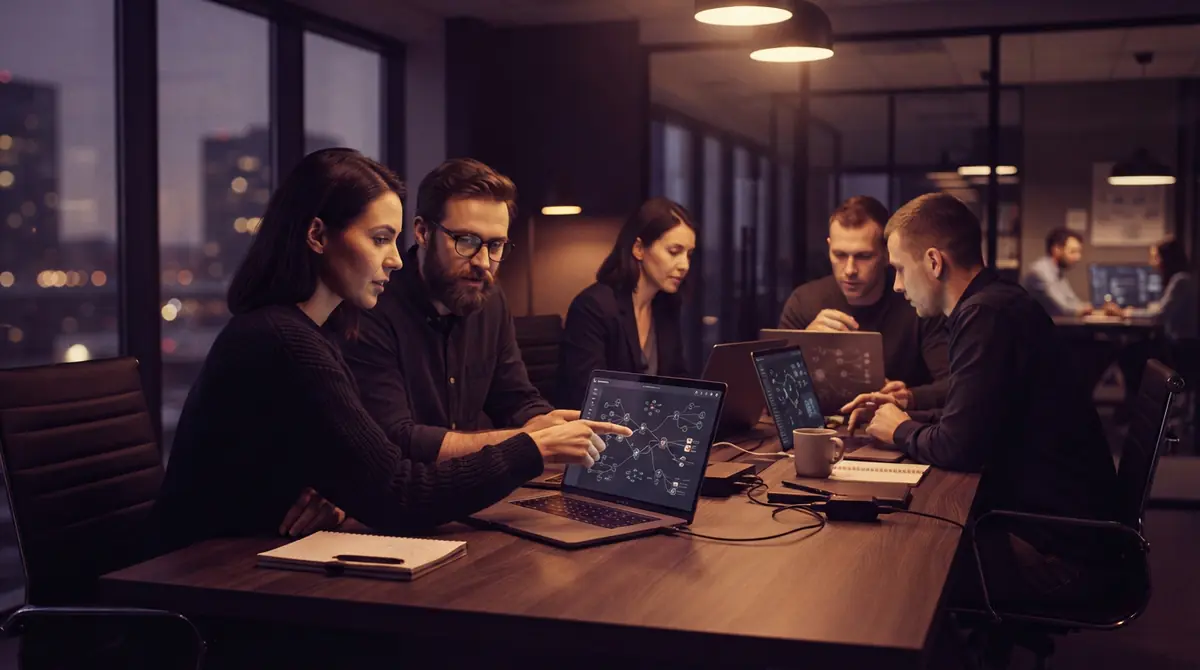 Illustration of researchers and engineers collaborating in a secure laboratory setting.