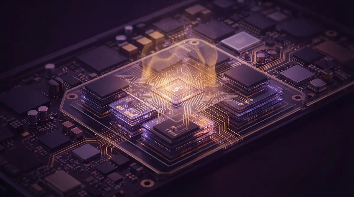 A technical schematic showing mobile processor and DRAM packaging on a smartphone logic board.