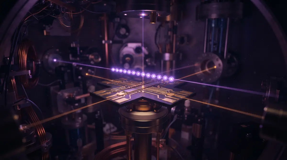 A chain of laser-illuminated ions trapped in a linear vacuum trap