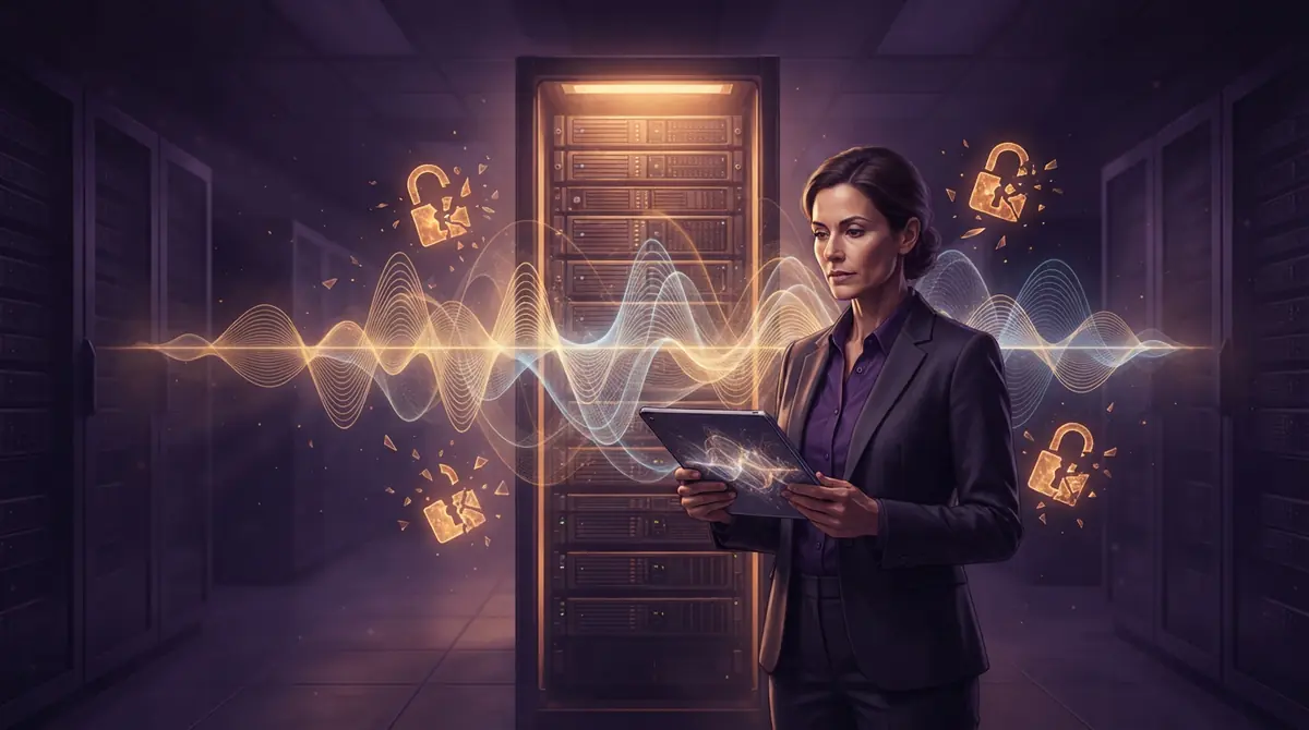 Illustration of server infrastructure and digital security mechanisms