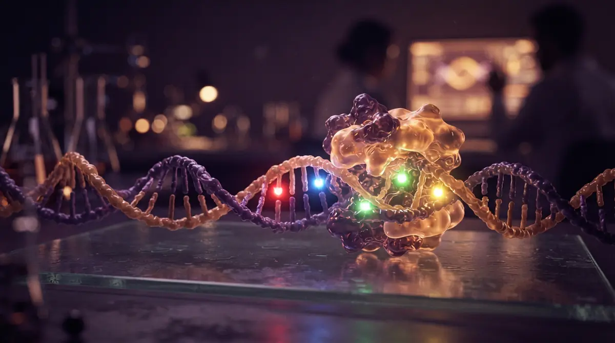Molecular illustration of enzymatic DNA synthesis with fluorescent markers