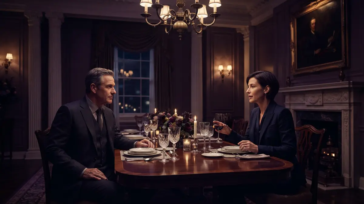 Illustration of a formal private dining room setting in a government executive mansion